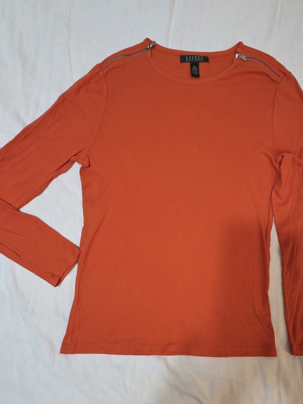 Lauren Ralph Lauren Orange Long-Sleeve Zip-Shoulder Sweater
